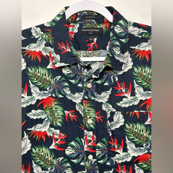 Banana Republic Factory Linen Blend Hawaiian Tropical Floral Button Up S… - Picture 2 of 10